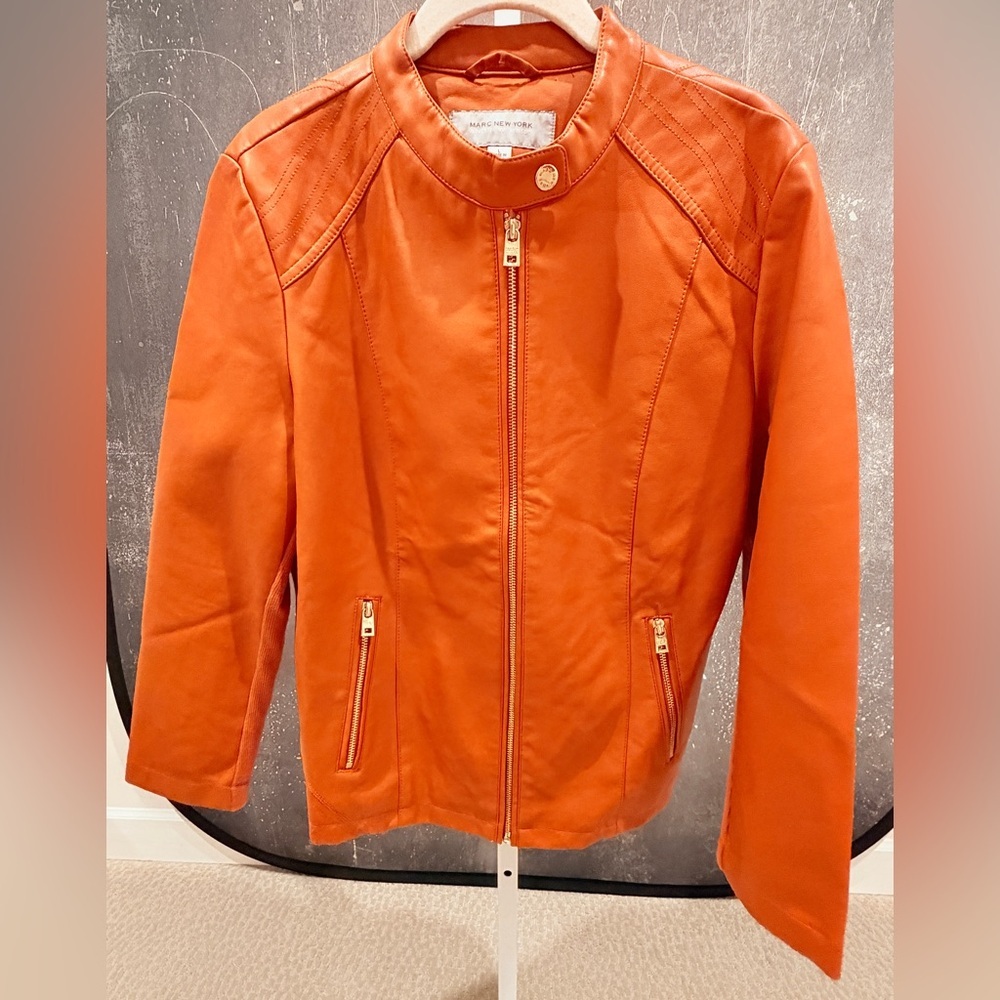 Marc New York Faux Orange Leather Moto Jacket - NWOT. - Picture 1 of 12